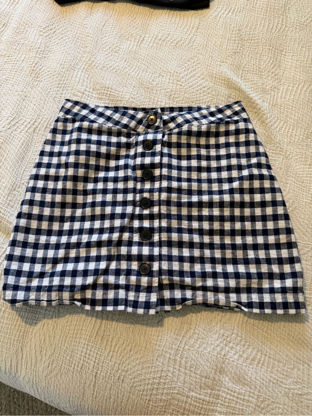Sunday Best Navy and White Gingham Button-Front Mini Skirt